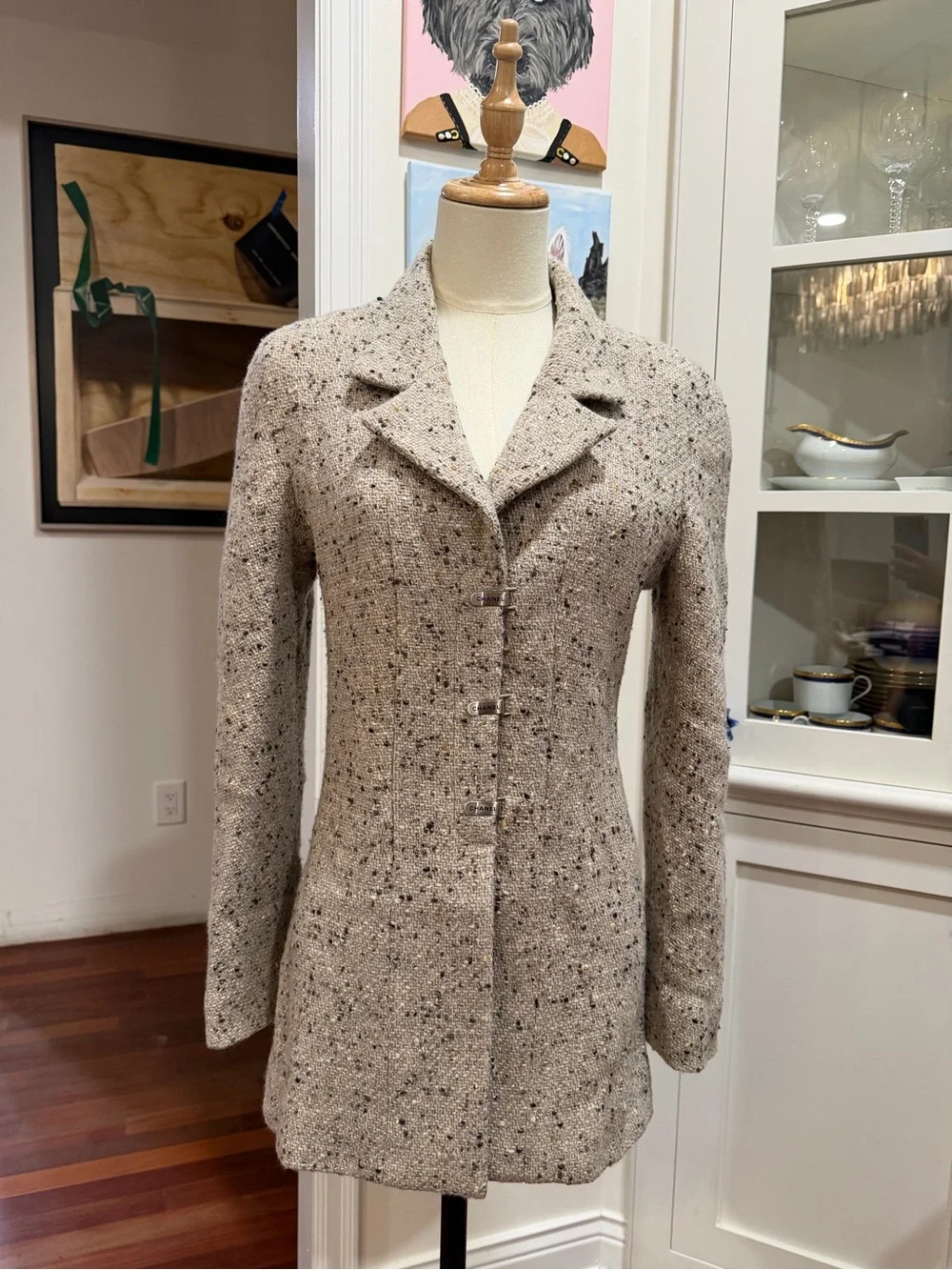 CHANEL Grey Speckled Tweed Blazer Coat